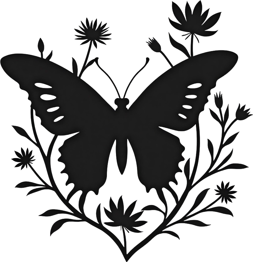 Butterfly Silhouette on Floral Background